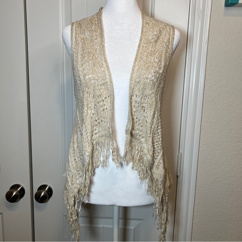 Beige Knit Fringe Vest